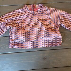 Athleta Striped Rash Guard Swim Top Large Pink Long Sleeve Zip
